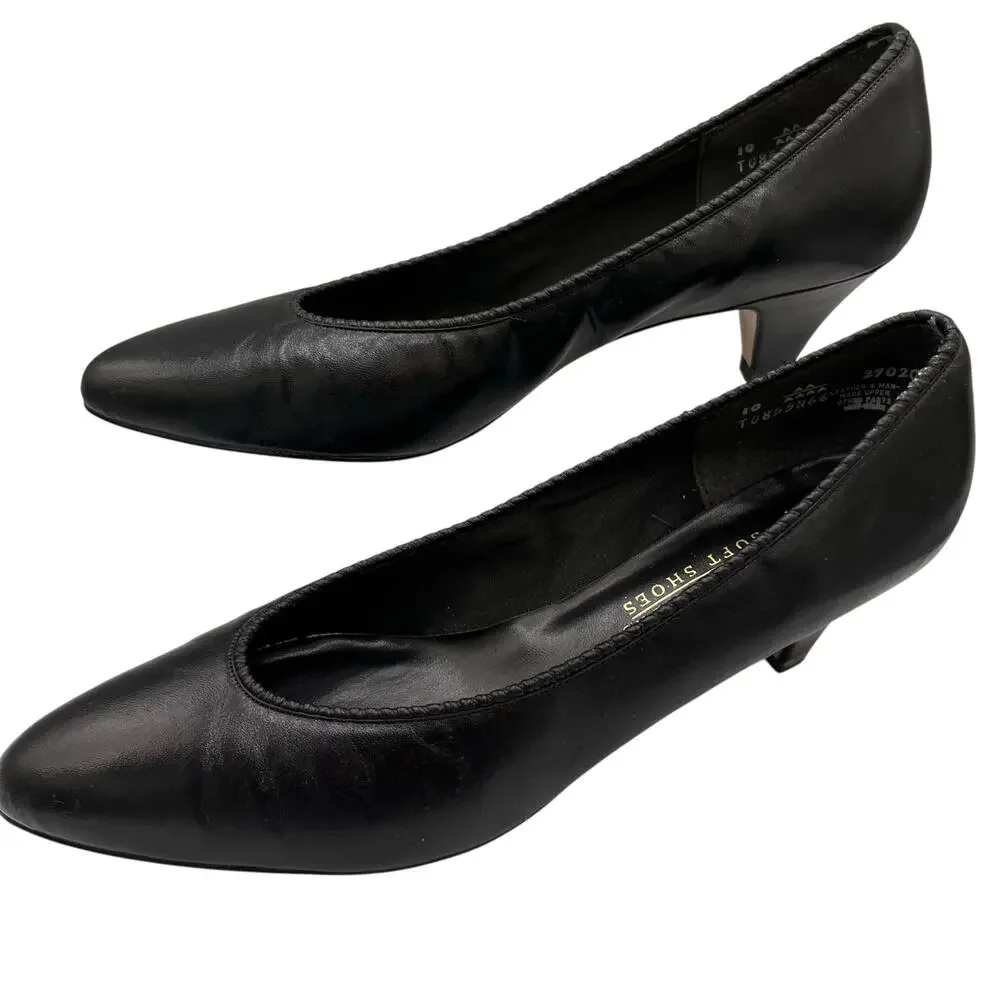 Naturalizer Soft Black Leather Kitten Heel Pumps 10 AAAA Extra Narrow Office